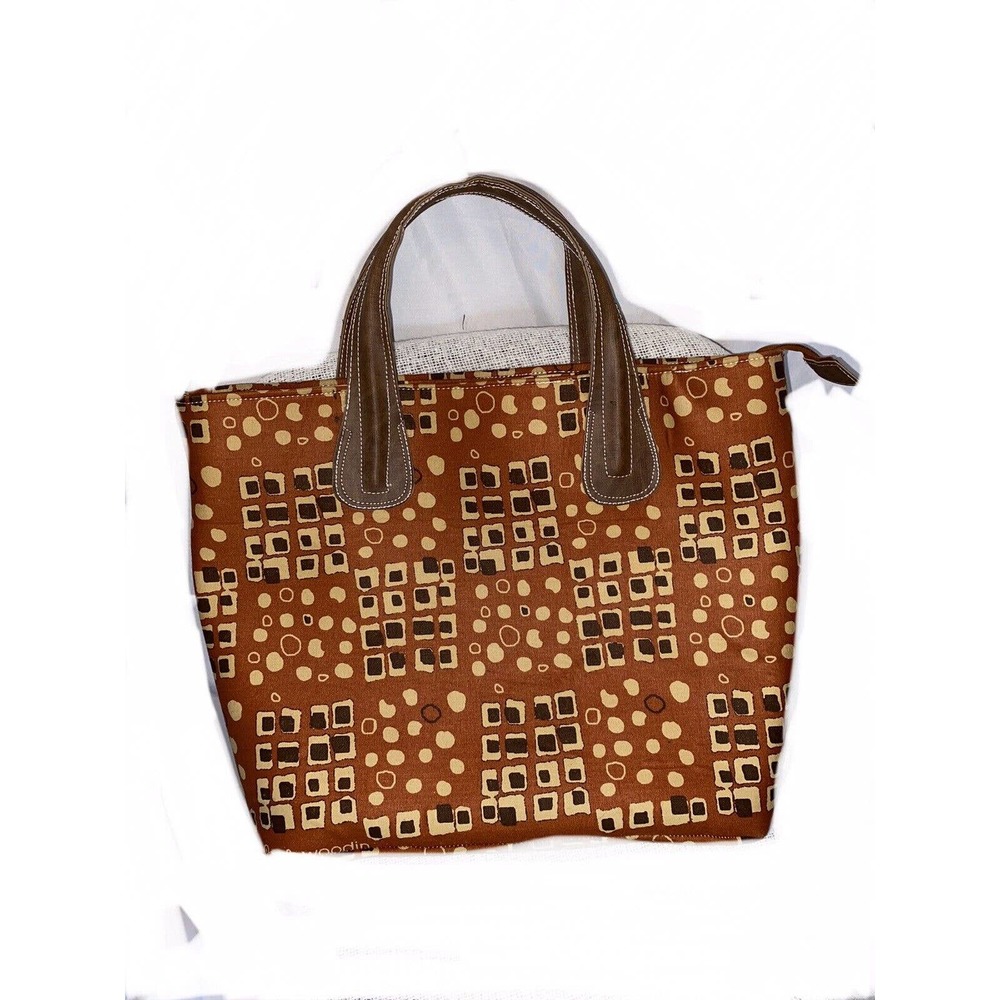 African Mud Cloth Bogolan de Woodin Tote Bag With Leather Straps